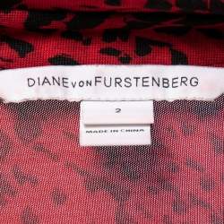 Pre Owned Diane von Furstenberg Red Abstract Print Stretch Silk Wrap Dress S