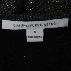 Pre Owned Diane Von Furstenberg Navy Blue & Gold Lurex Wool Evelyn Wrap Dress S