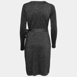 Pre Owned Diane Von Furstenberg Navy Blue & Gold Lurex Wool Evelyn Wrap Dress S