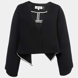 Pre Owned Diane Von Furstenberg Black Crepe Asymmetrical Cropped Jacket S