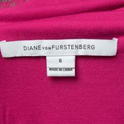 Pre Owned Diane Von Furstenberg Magenta Pink Lace Cap-Sleeve Mini Dress M
