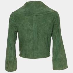 Pre Owned Diane Von Furstenberg Green Suede Cropped Silas Jacket M
