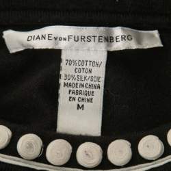 Pre Owned Diane Von Furstenberg Black Knit Embroidered Top M