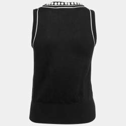 Pre Owned Diane Von Furstenberg Black Knit Embroidered Top M