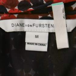 Pre Owned Diane Von Furstenberg Red Printed Silk Tie-Neck Top M