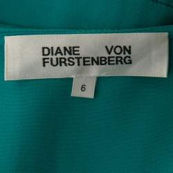 Pre Owned Diane von Furstenberg Teal Blue Silk Ruffled Wrap-Effect Dress M