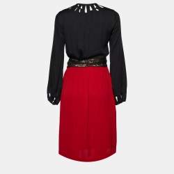 Pre Owned Diane Von Furstenberg Black and Red Silk Kiandra Wrap Dress M