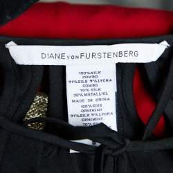 Pre Owned Diane Von Furstenberg Black and Red Silk Kiandra Wrap Dress M