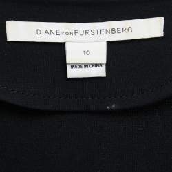 Pre Owned Diane Von Furstenberg Black Leather & Knit Wrap Midi Dress L