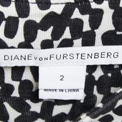 Pre Owned Diane Von Furstenberg Black Printed Jersey Silk Twist Detail Dress S