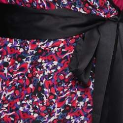 Pre Owned Diane von Furstenberg Pink Multicolor Printed Pleated Wrap Dress M