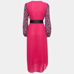 Pre Owned Diane von Furstenberg Pink Multicolor Printed Pleated Wrap Dress M