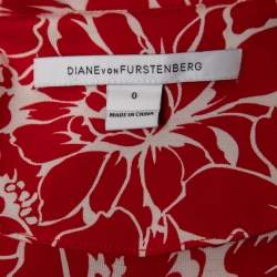 Pre Owned Diane Von Furstenberg Red and White Floral Print Faux Wrap Zoe Dress XS