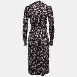 Pre Owned Diane Von Furstenberg Navy Blue Pirouette Dot Print Silk Jersey Cybil Wrap Dress XS