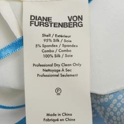 Pre Owned Diane Von Furstenberg Blue Printed Silk Contrast Top M