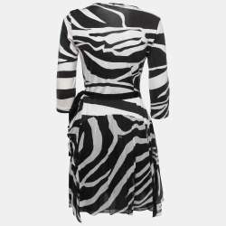 Pre Owned Diane Von Furstenberg Monochrome Riviera Printed Wrap Dress M