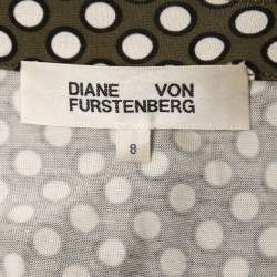 Pre Owned Diane Von Furstenberg Olive Green Polka Dotted Silk Wrap Dress M