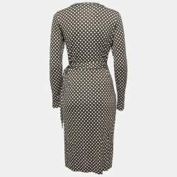 Pre Owned Diane Von Furstenberg Olive Green Polka Dotted Silk Wrap Dress M