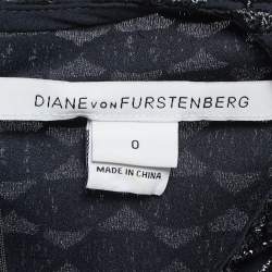 Pre Owned Diane Von Furstenberg Metallic Black Lace New Cindy Dress XS