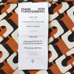 Pre Owned Diane Von Furstenberg Orange Printed Silk Belted Shirt Dress XS