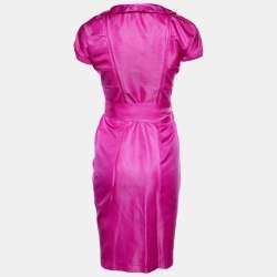 Pre Owned Diane Von Furstenberg Pink Silk Ruffled Victorie Wrap Dress S