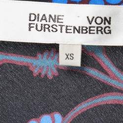 Diane Von Furstenberg Black/Blue Floral Printed Silk Wrap Midi Dress XS