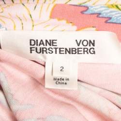 Pre Owned Diane Von Furstenberg Pink Floral Printed Jersey Maxi Wrap Dress S