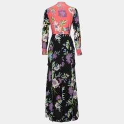 Pre Owned Diane Von Furstenberg Multicolor Floral Print Silk Contrast Maxi Dress S