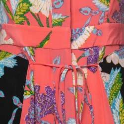 Pre Owned Diane Von Furstenberg Multicolor Floral Print Silk Contrast Maxi Dress S