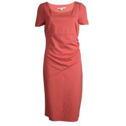Diane von Furstenberg Coral Red Stretch-Cady Gathered Bevina Dress L