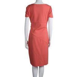 Diane von Furstenberg Coral Red Stretch-Cady Gathered Bevina Dress L