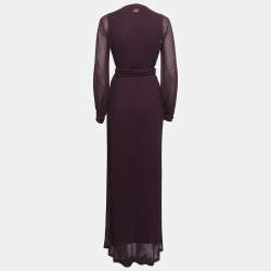 مملوكة مسبقًا Diane Von Furstenberg Deep Purple Pleated Chiffon Wrap Maxi Dress M