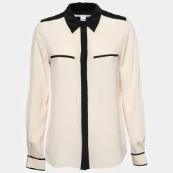 Diane Von Furstenberg Cream Silk Contrast Collar Shirt M