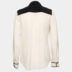Diane Von Furstenberg Cream Silk Contrast Collar Shirt M