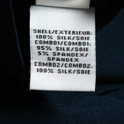 Pre Owned Diane Von Furstenberg Navy Blue Silk Contrast Collar Shirt M