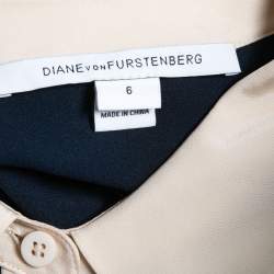 Pre Owned Diane Von Furstenberg Navy Blue Silk Contrast Collar Shirt M