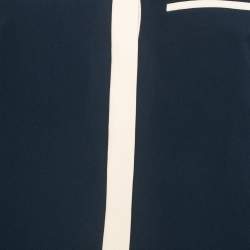 Pre Owned Diane Von Furstenberg Navy Blue Silk Contrast Collar Shirt M