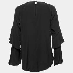 Pre Owned Diane Von Furstenberg Black Silk Ruffle Detail Blouse S