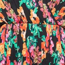 Diane Von Furstenberg Black Floral Watercolor Printed Crepe Pleated Wrap Dress S