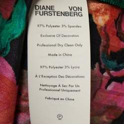 Diane Von Furstenberg Black Floral Watercolor Printed Crepe Pleated Wrap Dress S