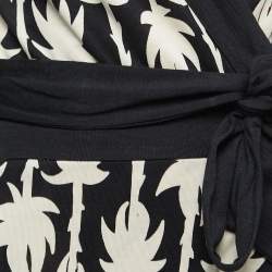 Pre Owned Diane Von Furstenberg Black Patterned Taurus Silk Wrap Midi Dress L