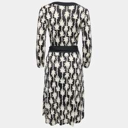 Pre Owned Diane Von Furstenberg Black Patterned Taurus Silk Wrap Midi Dress L