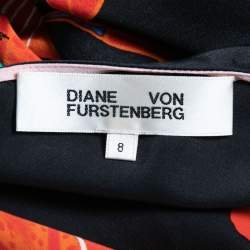 Pre Owned Diane Von Furstenberg Black Floral Printed Silk Satin Wrap Midi Dress M