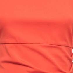 Pre Owned Diane Von Furstenberg Orange Knit Ruched Midi Dress S