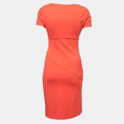 Pre Owned Diane Von Furstenberg Orange Knit Ruched Midi Dress S