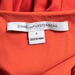 Pre Owned Diane Von Furstenberg Orange Knit Ruched Midi Dress S