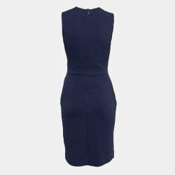 Pre Owned Diane Von Furstenberg Blue Textured Jersey Ruched Midi Dress S