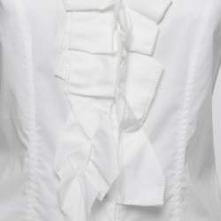 Pre Owned Diane Von Furstenberg White Cotton Ruffle Detailed Sleeveless Top S