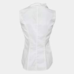 Pre Owned Diane Von Furstenberg White Cotton Ruffle Detailed Sleeveless Top S