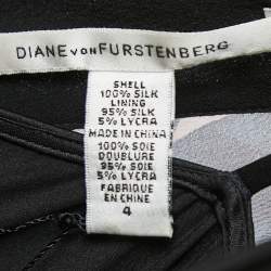 Pre Owned Diane Von Furstenberg Black Printed Silk Chiffon Ruffle Detail Midi Dress S